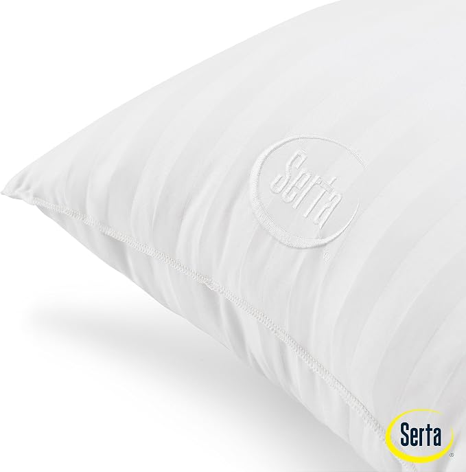 Serta Won't Go Flat Down Alternative Bed Pillows, Extra Life Foam Core with Medium Support, Perfect for Back, Stomach or Side Sleepers (2 Pack), King, White