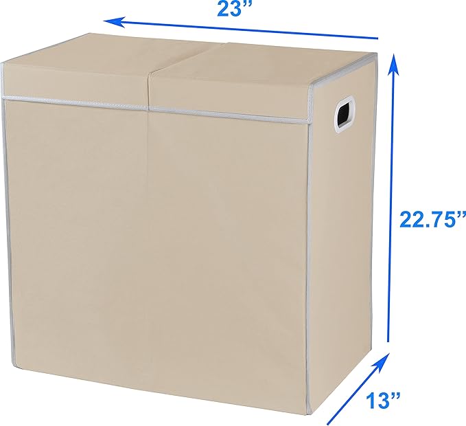 Simple Houseware Double Laundry Hamper with Lid & Removable Bags, Beige | with Handles for Bedroom, Laundry Room, Bathroom