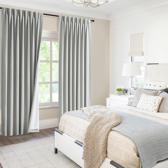 WEST LAKE Light Grey French Pleat Curtain Panels 90 Inches Length,Linen Blended Pinch Pleated Drapes for Bedroom Living Room,Modern Window Treatment,Back Tabs Hooks,40" Wx90 L(Pack of 2)