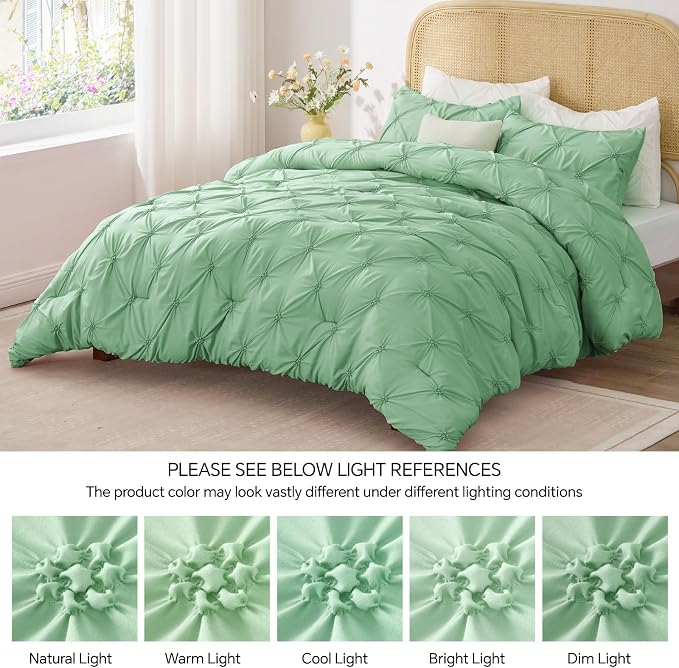 BEDELITE Twin Comforter Set Sage-Green,Lightweight & Soft Comforter | Pintuck Boho Bedding, Warm & Cute Bed Set for All Season,With 1 Pillowcase