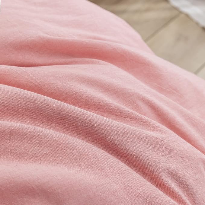 BESTOUCH Cotton Solid Duvet Cover Set Linen Feel Red Pink Twin | 100% Washed Cotton, Soft Wrinkle Texture, Hidden Zipper, 8 Ties, Breathable Lightweight Durable Comfy, 2 Pcs No Insert