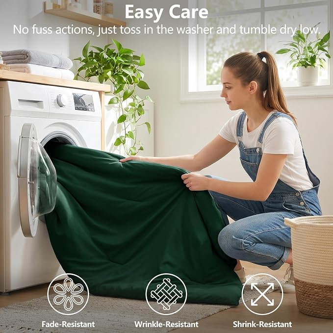 Queen Comforter Set Emerald Green, 7 Pieces Bed in a Bag | OEKO-TEX Certified, All-Season, Bedroom, 240GSM Down Alternative Comforter, Flat & Fitted Sheets, 2 Pillowcases & 2 Shams