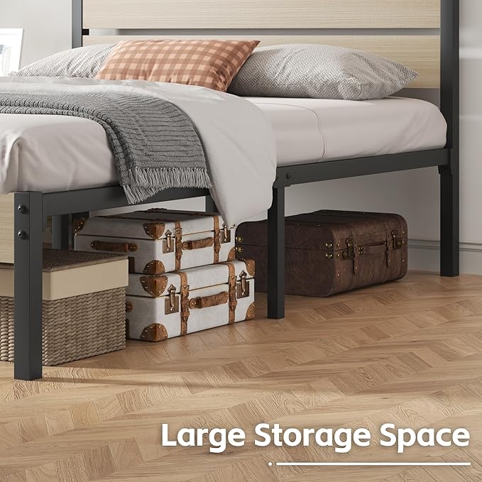 Fluest Full Bed Frame with Headboard and Footboard, with Under Bed Storage, All-Metal Support System, No Box Spring Needed, Easy Assembly, Beige