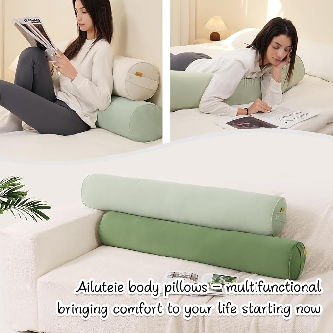 Body Pillow for Adults,Long Round Pillow,Big Cylindrical Pillow,Large Full Bolster Pillows for Side Sleepers (Celadon Green, 47.24"*7.87")