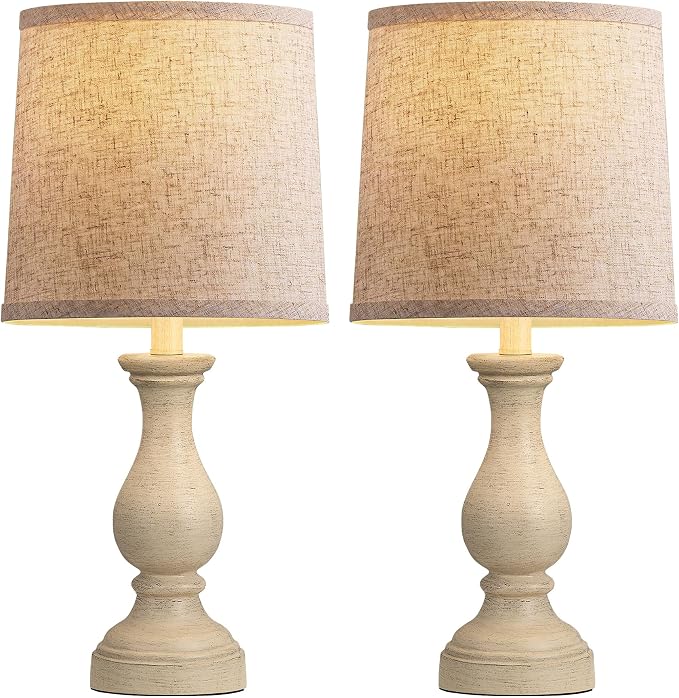 Seealle Farmhouse Table Lamps Set of 2 - Rustic Lamp for Bedroom Living Room, 22" Boho Bedside Lamps for Night Stands End Table Office Desk Lamp Nightstand Clearance with Linen Shades(Antique Yellow)