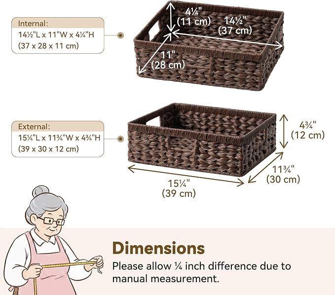 GRANNY SAYS Wicker Storage Baskets for Shelves, Brown Pantry Basket, 1-Pack | Waterproof Wicker Baskets for Organizing, Plastic Pantry Baskets for Organizing, Decorative Basket, Woven Baskets for Storage