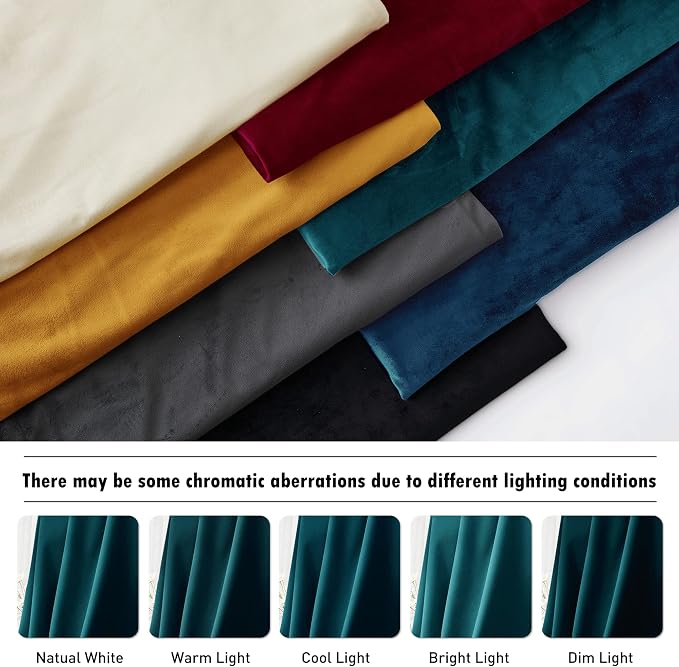 RYB HOME Velvet Curtains 90 inches Long for Sliding Patio Door | Thermal Insulated, Privacy UV Heat Blocking, Back Tab, Room Divider for Space Separation, W62 x L90, Peacock Blue, 2 Panels