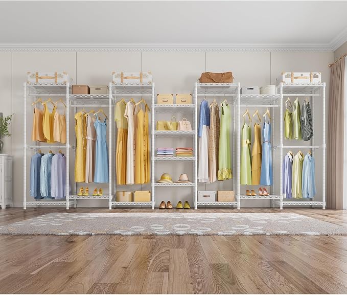 VIPEK V5 Medium Freestanding Clothes Rack, Modular Closet System, White | 790 lbs Load, 4 x 19.5 in hanging rods, 8 x shelves (2 adjustable), Supports expansion with accessories