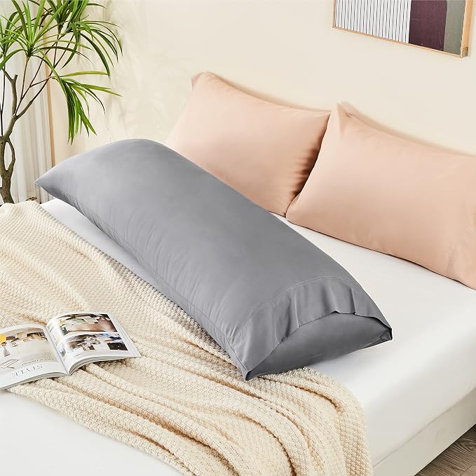 BEDELITE Body Pillow Pillowcase, Rayon from Bamboo, Silver Grey, 20"x54" | Cooling and Breathable Body Pillow Cover for Hot Sleepers & Night Sweats, Silky Soft Full Long Pillow Case, Envelope Closure