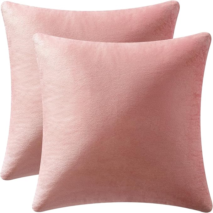 MIULEE 24x24 Inch Pack of 2 Euro Velvet Throw Pillow Covers Dusty Pink | Soft Solid Decorative Euro Sham, Modern Luxury Home Decor, for King Bed Sofa Couch Bedroom Livingroom