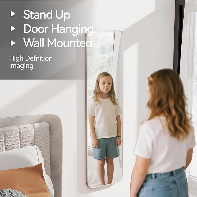 SCWF-GZ 47x14 Full Length Mirror Over the Door Hang or Wall Mounted Silver | HD Clear Tempered Glass,Aluminum Frame Rect Full Body Dressing Make-up Mirrors for Bedroom,Bathroom, Entryway,Living Room