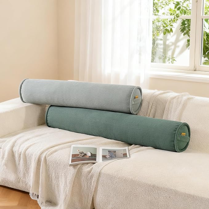 Cuddle Pillow – Corduroy Long Body Pillow for Adults, Cozy Bolster Pillow for Bed, Soft & Supportive for Relaxing Sleep,39 x 7.87 Inches,Grey Green