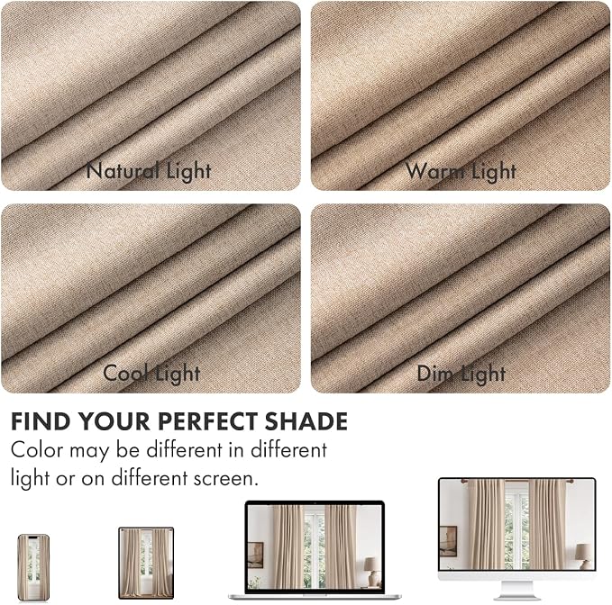 MIULEE 100% Blackout Linen Curtains for Bedroom 40W x 96L Linen 2 Panels | 96 inches Long, Thermal Insulated, Room Darkening, Black Out Drapes for Living Room, Back Tab Rod Pocket