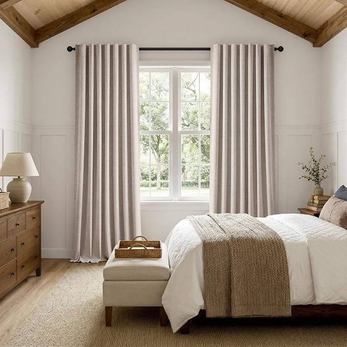 MIULEE 100% Blackout Linen Curtains for Bedroom 42 x 96 Inch Khaki 2 Panels | Thermal Insulated, Room Darkening Drapes for Living Room, Back Tab Rod Pocket Pinch Pleated, Solid Luxury Decor