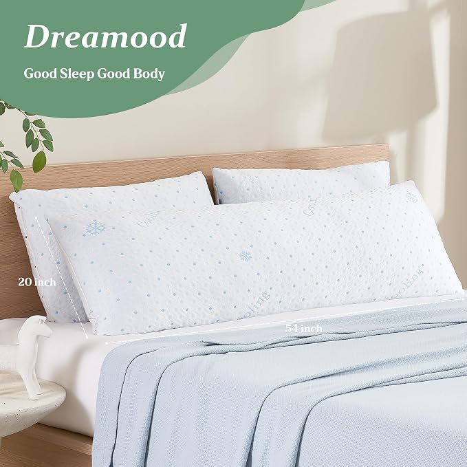 Dreamood Cooling Body Pillow Shredded Memory Foam with Pillowcase for Adult | Adjustable Foam Pregnancy Long Full Bed Body Pillows for Adults Side Sleeper - with Washable Cooling&Soft Double-Sided Cover