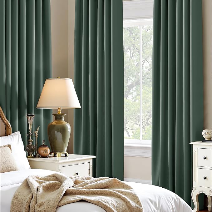 PONY DANCE Dark Green Blackout Curtains for Bedroom, Thermal Insulated Window Treatments Rod Pocket Energy Efficient Home Deco Drapes for Living Room, W 42 x L 72 inch, 2 Panels