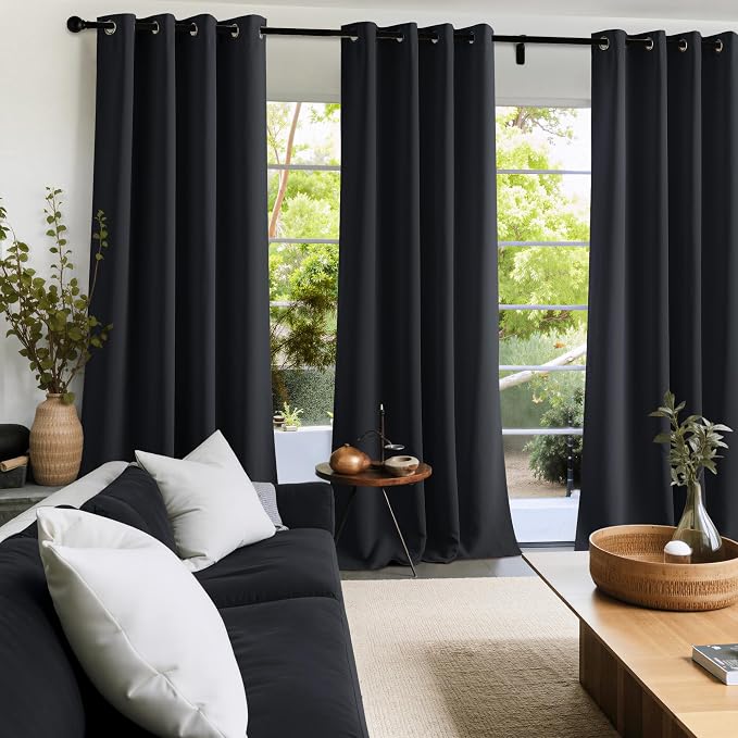 NICETOWN 100% Black Out Curtains 96 Inches Long 2 Panels for Living Room, Bedroom, Office Thermal Insulated Blackout Drapes Solid Grommet Noise Reducing Window Curtains, W40