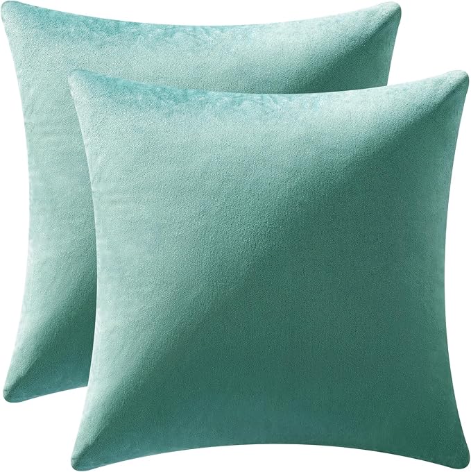 MIULEE 26x26 Inch Pack of 2 Euro Velvet Throw Pillow Covers Aqua Green | Soft Solid Decorative Euro Sham, Modern Luxury Home Decor, for King Bed Sofa Couch Bedroom Livingroom