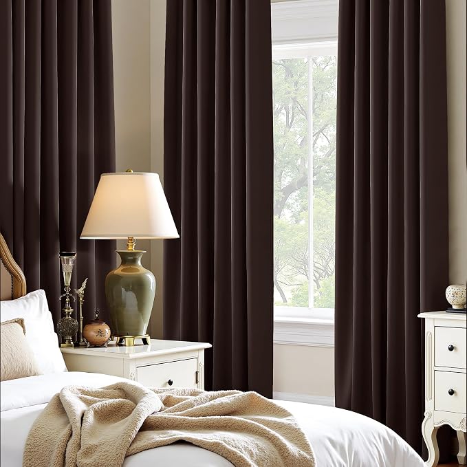 PONY DANCE Short Black Out Curtains 40 inch Long for Small Window, Rod Pocket Privacy Bathroom Draperies, Lighting Blocking Drapes for Basement(2 Panels Set,Chocolate Brown, W42 x L40 inches)