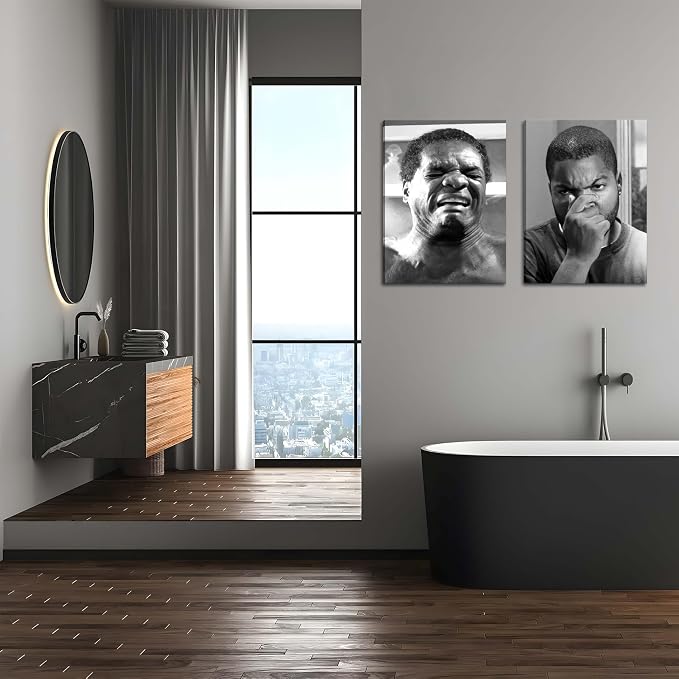 Framed Funny Bathroom Canvas Wall Art Set of 2 - Black and White Vintage Comedy Movies Posters, Funny Toilet Humour Smell Wall Decor Prints for Bathroom Decor 16x24in