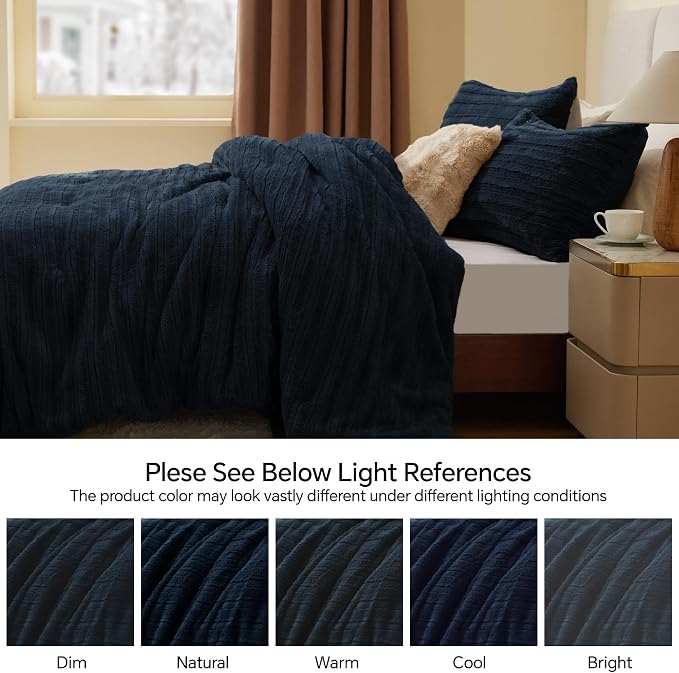 BEDELITE Faux Fur Twin/Twin XL Comforter Set, Fluffy Bed Set, Navy | Super Soft & Warm, Luxury Fuzzy Cozy Comforter for Winter, Heavy Plush Bed set, with 1 Pillowcase