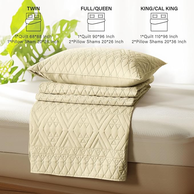 akkialla King/Cal King Size Quilt Bedding Set,Butter Yellow Lightweight Microfiber Soft Bedspread,Modern Style Geometric Pattern Coverlet Set for All Seasons,3 Piece(1 Quilt,2 Pillow Shams)