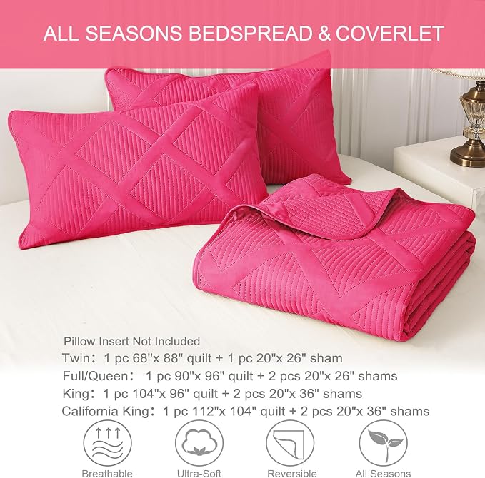 Exclusivo Mezcla Twin Size Quilt Set, Hot Pink | Soft Bedspreads with 1 Pillow Sham, Modern Striped Pattern, Lightweight Bedding Set Coverlets for All Seasons, 68x88 Inch