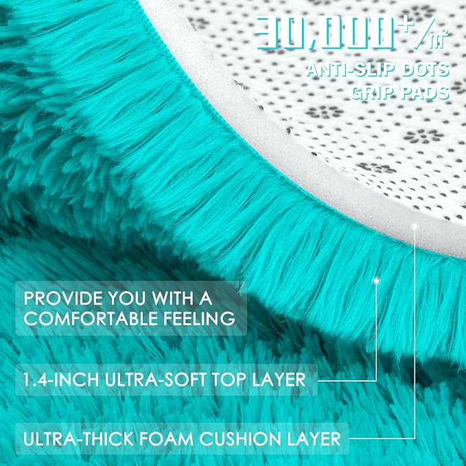 OLANLY 6x9 Machine Washable Large Area Rugs for Living Room, Bedroom, Soft Fluffy Shaggy Bedside Rug, Indoor Floor Carpet for Kids Girls and Boys, Dorms, Nursery, Home Decor Aesthetic, Teal Blue
