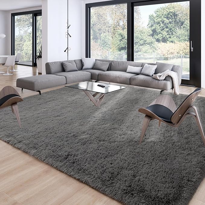 Soft Area Rugs for Livingroom Bedroom, Shaggy Plush Fuzzy Fluffy Carpet Furry Fur Rug, Modern Indoor Comfy Nursery Kids Dorm Home Decor Floor Mat, 8 x 10 ft, Charcoal