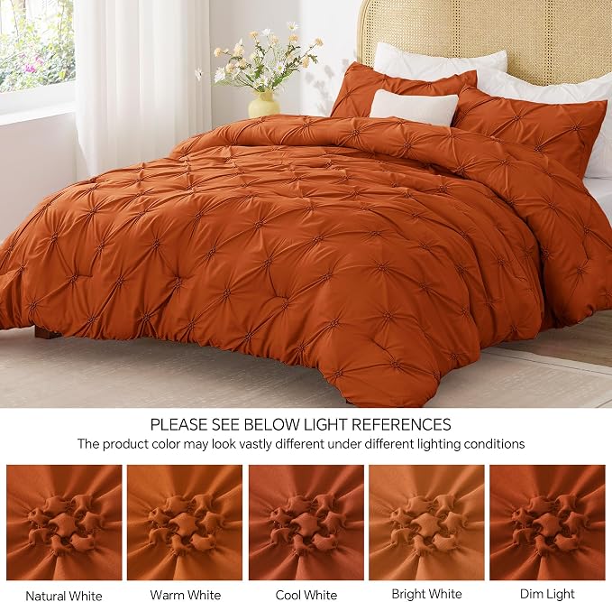 BEDELITE Queen Comforter Set Burnt Orange,Lightweight & Soft Comforter | Pintuck Boho Bedding, Warm & Cute Bed Set for All Season,With 2 Pillowcases