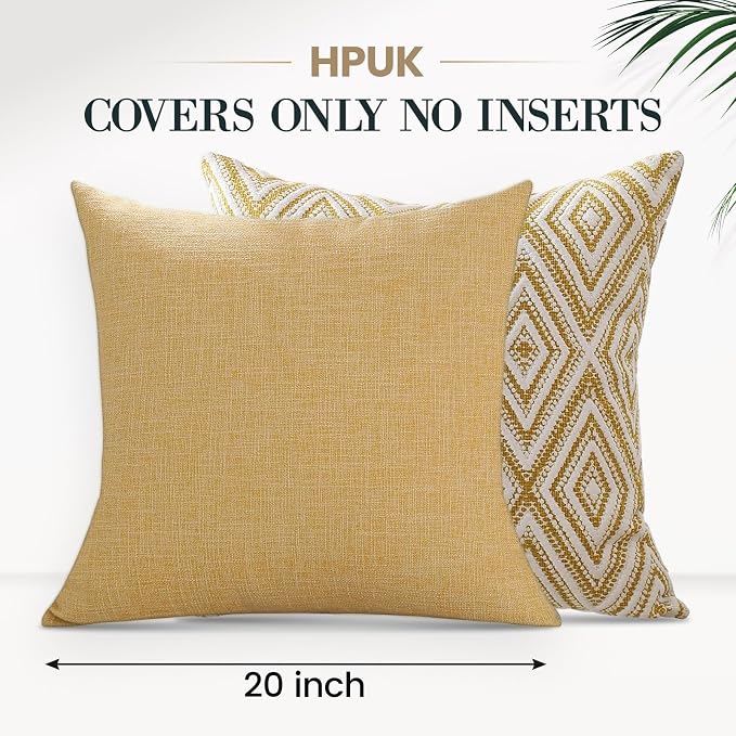 HPUK Throw Pillow Covers 20x20, 4 Pack, Ochre Textured Couch Pillow Covers | Polyester fabric, patterned and solid designs, hidden zippers, machine washable, for sofas and beds, inserts not included