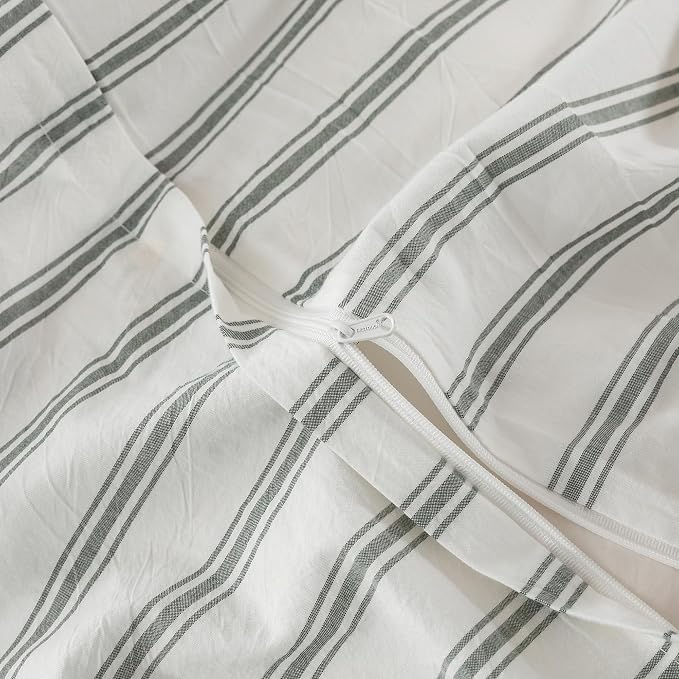 BESTOUCH Striped Cotton Duvet Cover Set Linen Feel California King | 100% Washed Cotton, Soft Wrinkle Texture, Hidden Zipper, 8 Ties, Breathable Lightweight Durable Comfy, 3 Pcs No Insert