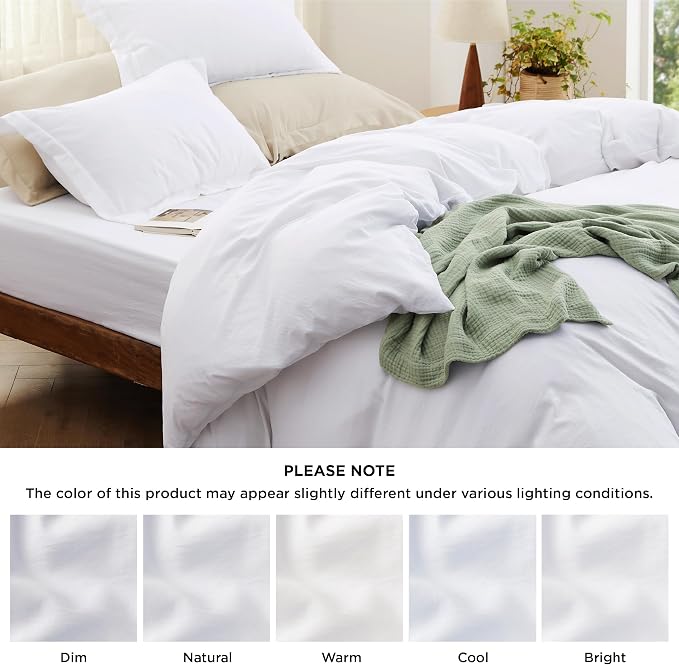 Bedsure Prewashed Duvet Cover King with Fitted Sheet, 4Pcs, Bright White | 4-Piece Set, 15-Inch Deep Pocket, Ultra Soft, Relaxed Texture, Breathable, Zipper Closure, 8 Corner Ties, Easy Care