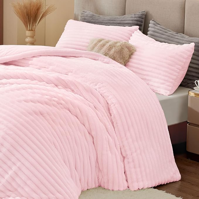 BEDELITE Fleece Twin/Twin XL Comforter Set, Fluffy Bed Set, Cherry Blossom | Super Soft & Warm Bedding, Luxury Fuzzy Faux Fur Comforter for Winter, Heavy Plush Bedding, with 1 Pillowcase