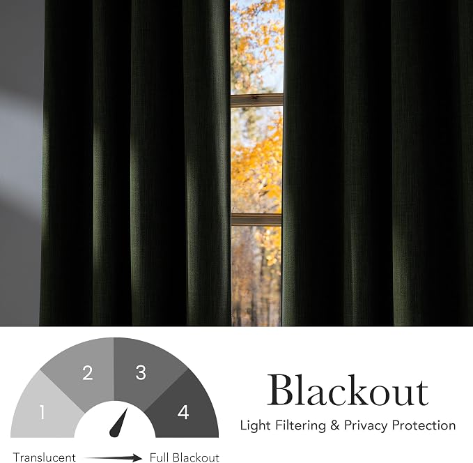 NICETOWN Short Faux Linen Froest Green Blackout Curtains 63 inches Long | For Kitchen, Privacy, For Living Room, Farmhouse Style, Easy Care, Grommet Top, 2 Panels, W42 by L63