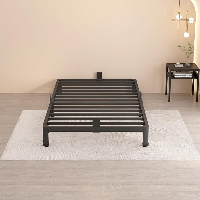 MAF 4 Inch Twin Metal Platform Bed Frame with Round Corner Legs | Mattress Slide Stopper, 3000 LBS Heavy Duty Steel Slats Support, Noise Free, No Box Spring Needed, Easy Assembly, Anti-Slip