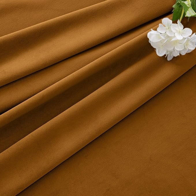 MIULEE Velvet Curtains 50W x 90L 2 Panels Golden Brown Blackout Curtains | Luxury velvet fabric, pinch pleat design, back tab hooks, thermal insulated, blackout light blocking, for living room bedroom