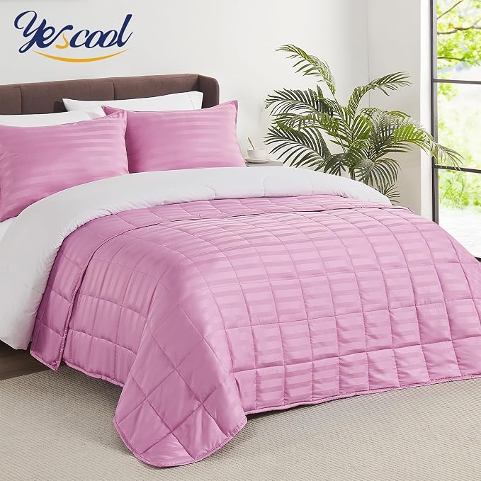 yescool Weighted Blanket for Adults (15 lbs, 60" x 80", Salmon Stripes) Heavy Blanket for Sleeping Perfect for 140-160 lbs, Queen Size Breathable Blanket with Premium Glass Bead, Machine Washable
