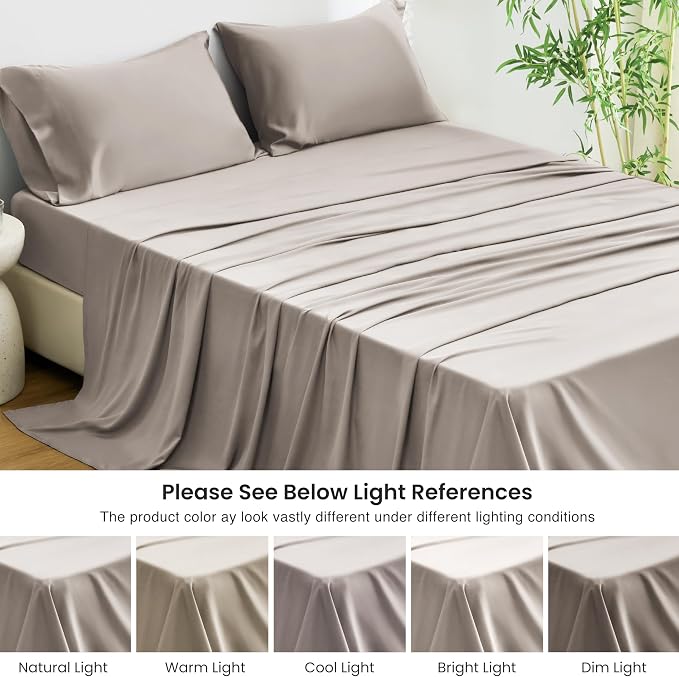 Love's cabin 3 Piece Twin Sheet Set, 100% Rayon Derived from Bamboo, Cooling & Breathable, Soft Silky Deep Pocket up to 16", Hotel Luxury Bedding for Hot Sleepers, Light Tan