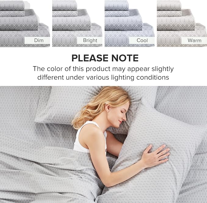 Comfort Spaces 100% Cotton Sheet Set Breathable, Lightweight, Soft with 14" Elastic Pocket Fits up to 16" Mattress, All Season Cozy Bedding, Matching Pillow Case, Full Diamond Taupe 4 Piece | Crisp, Cool & Breathable Bed Sheets, 14" Deep Pocket Fits Up...