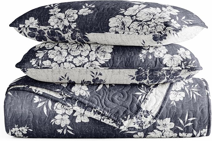 Merit Linens 3 Piece Quilt Set - Super Soft - Lightweight - All Season Quilted Coverlet - Timeless Patterns - King/Cal-King Navy