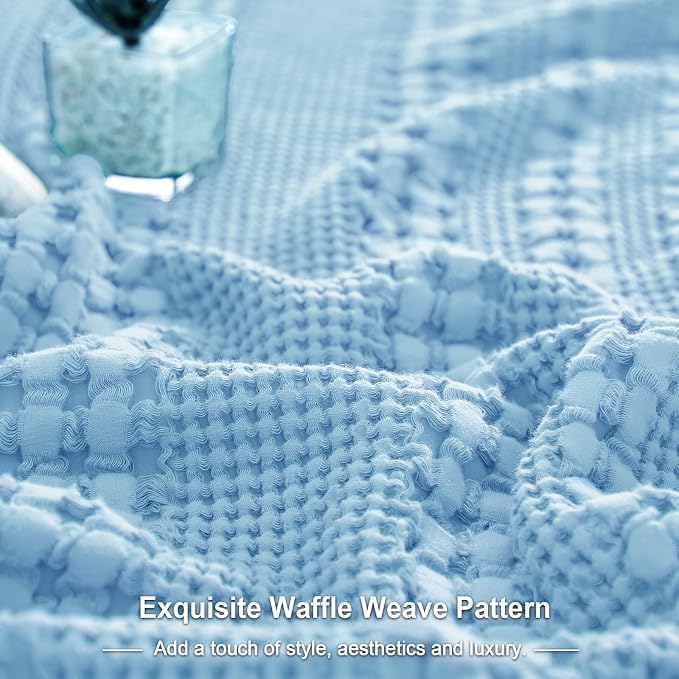 PHF Waffle Weave Body Pillowcase with Zipper, 1 Pack 100% Cotton 20" x 54" Pillow Sham, No Insert, Soft & Breathable Pillow Case, Aesthetic Woven Body Pillow Cover for Bedroom Decor, Sky Blue
