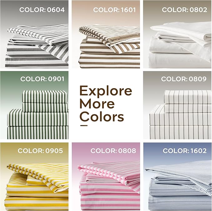 JELLYMONI 100% Cotton Classic Striped King Duvet Cover Set, Tan/White | Breathable Softness, Oeko-Tex Certified, Classic Stripes, 8 Corner Ties & Double Hidden Zipper