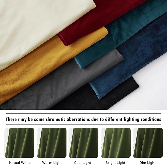 RYB HOME Olive Green Velvet Blackout Curtains 90 inches for Living Room | Thermal Insulated, Privacy UV Block, Noise Reducing, Energy Saving, Luxury Window Decor for Dining Room, W52 x L90, 2 Panels