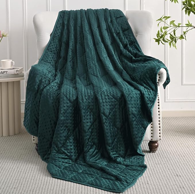 Mr. Sandman Weighted Blanket for Adults, Queen Size 15 lbs, 60 x 80 Inches | Cooling Soft Minky for Hot Sleepers; Machine Washable; Filled with Glass Beads; Heavy Bed Throw for Sleep; Dark Green