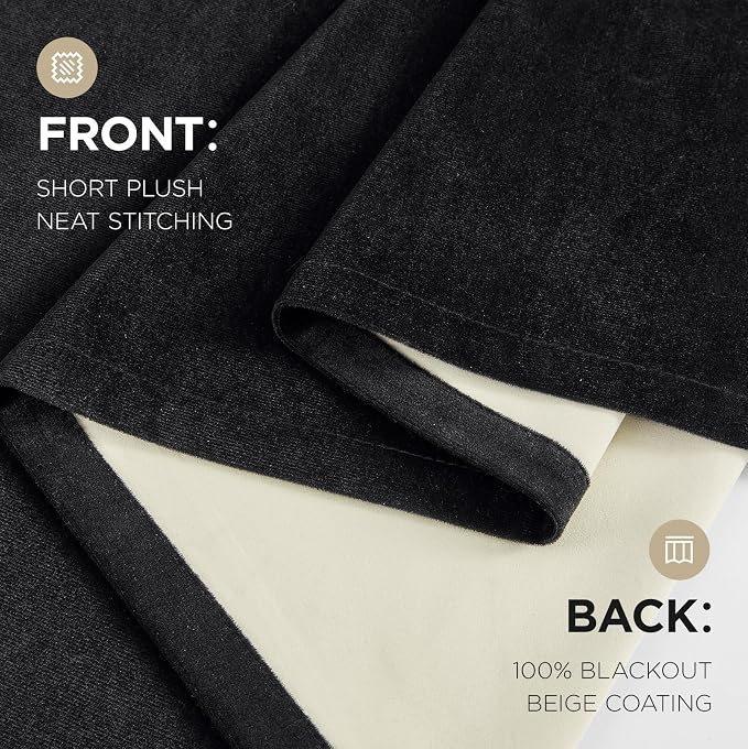 Joydeco 100% Blackout Curtains Velvet Black Out Curtain 96 Inch Drapes | for Bedroom Living Room, Heat and Light Blocking, Thermal Insulated Luxury Heavy Duty Curtain 2 Panels Back Tab&Rod Pocket