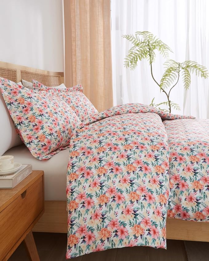 Duvet Cover Cal King - Floral Duvet Cover - 3 Piece - Blush Bouquet | Soft Floral Duvet Cover 104 x 98 with 2 Pillow Shams, Zipper Closures & Ties, Floral Bedding for Women, Men, Kids & Teens