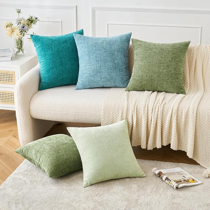 MIULEE Soft Chenille Euro Throw Pillow Covers Teal 24x24 Inch Pack of 2 | Modern Home Decor, Classic Decorative Pillows, Solid Dyed Cases, Boho Couch Cushion Covers for Sofa Bed Living Room