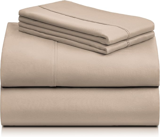 LuxClub 4 PC Full Sheet Set, Deep Pockets Wrinkle Free Cooling Bed Sheets Hotel Bedding for Women, Men, Kids & Teens, Includes 1 Fitted Sheet, 1 Flat Sheet and 2 Pillowcases-Soft Light Khaki | LuxClub Silky Fitted Sheet & Pillowcase Sets, Breathable Ho...
