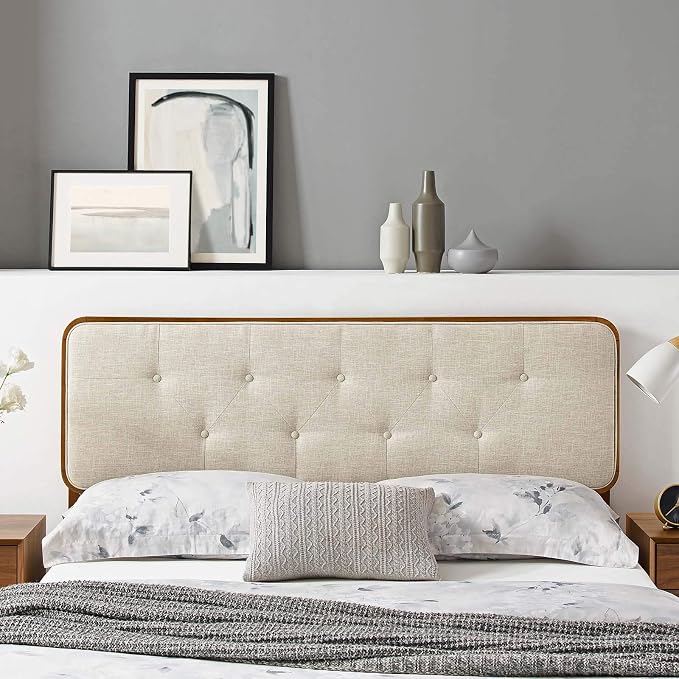 Modway MOD-6235-WAL-BEI Collins Tufted King Fabric and Wood Headboard, Walnut Beige